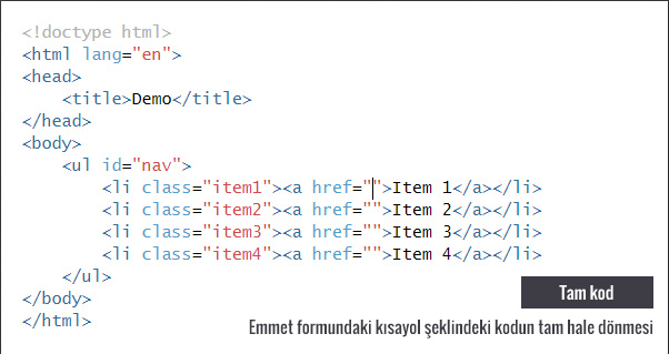 Emmet sonrası kodun tam formu